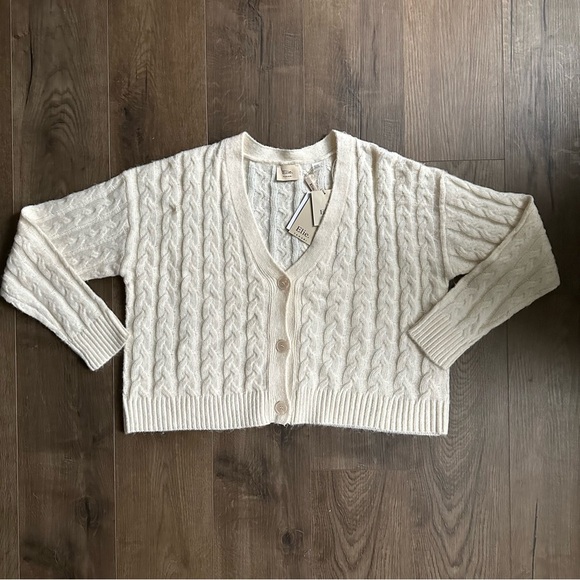 NWT Elie Tahari Cable Knit Crop Cardigan Dune White Size X-Large - Picture 1 of 6